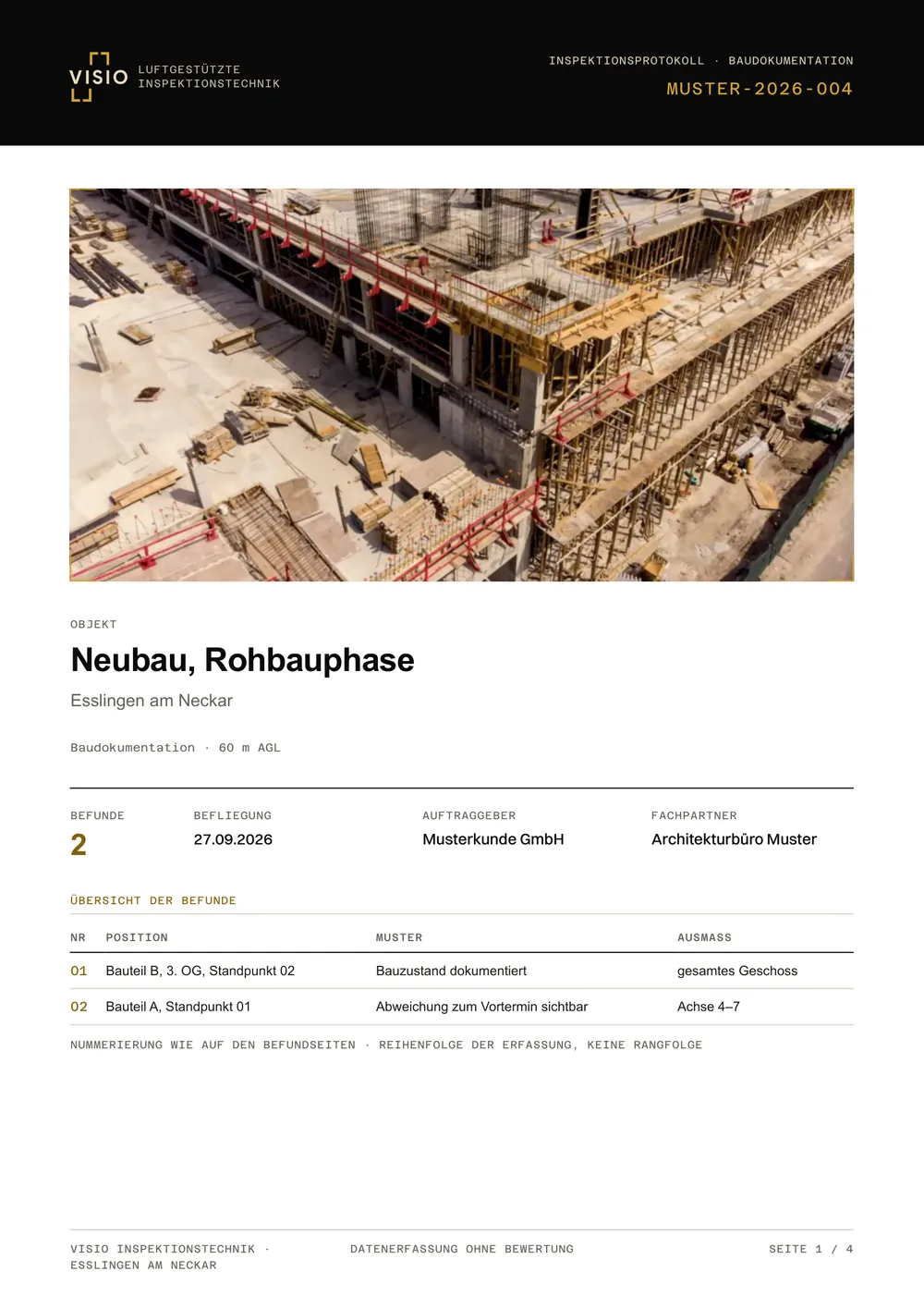 Deckblatt Musterprotokoll Baufortschrittsdokumentation