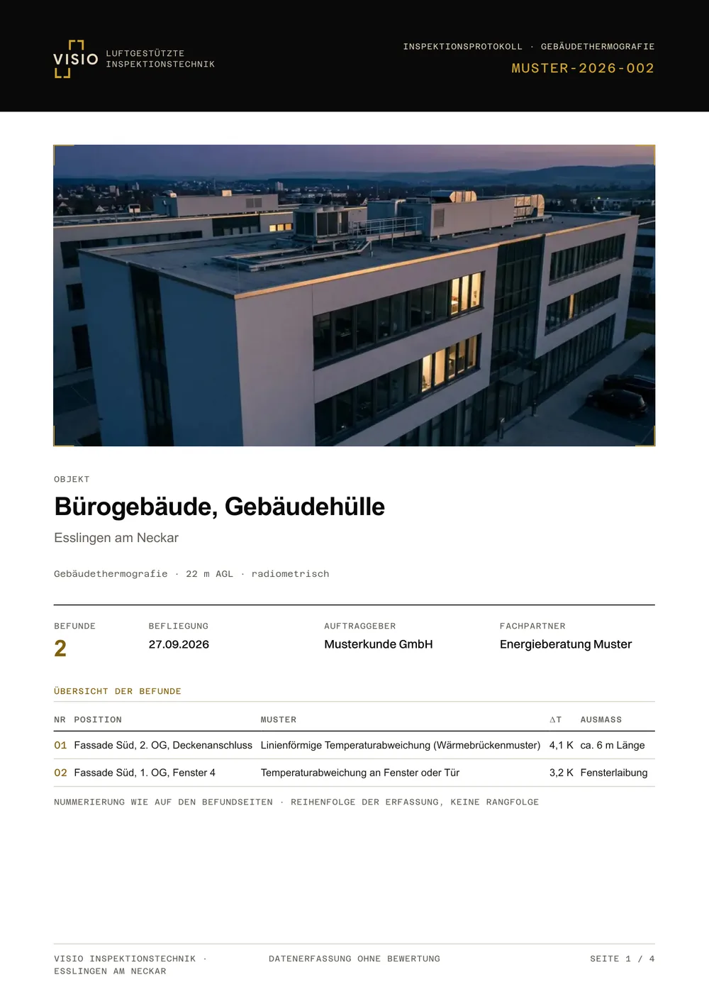 Deckblatt des Musterprotokolls Gebäudethermografie