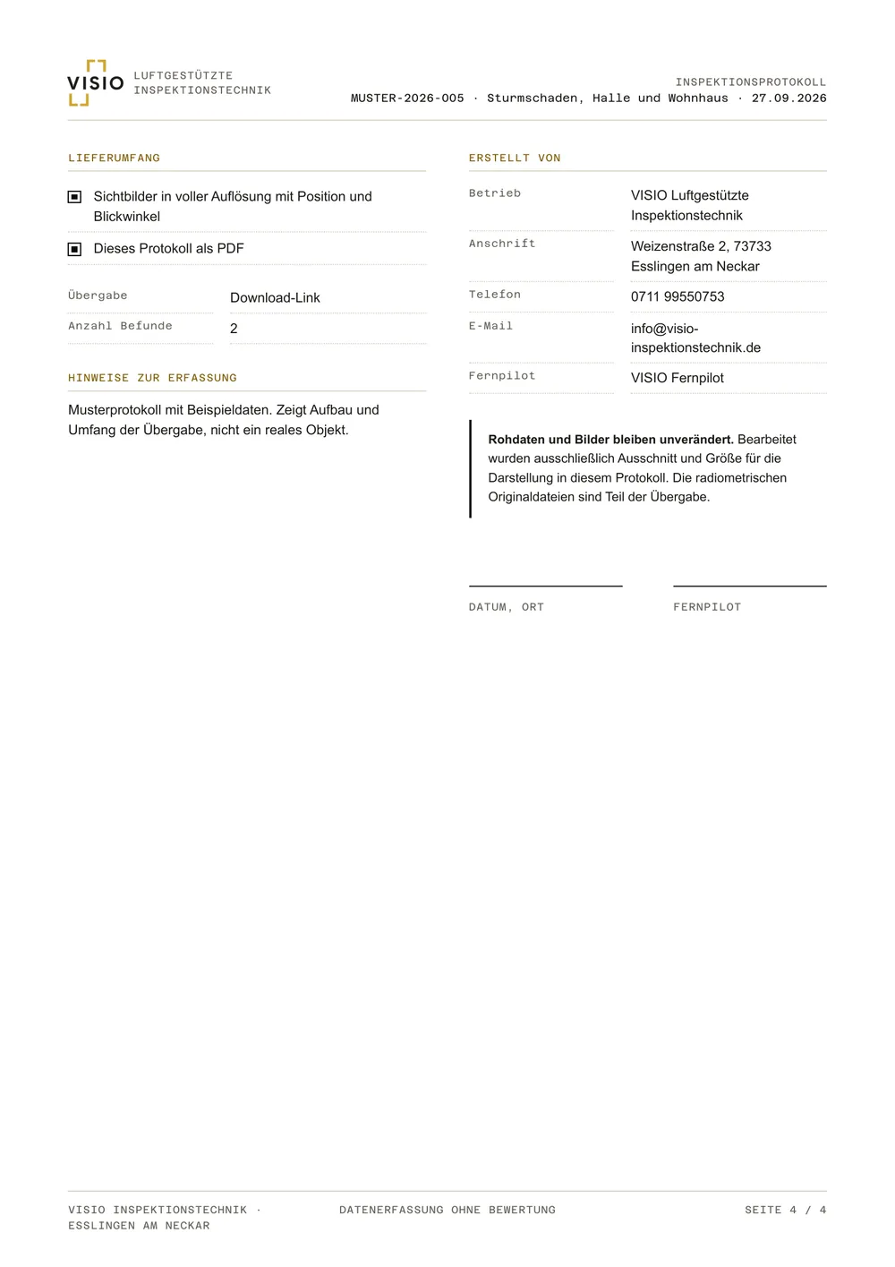 Übergabe des Musterprotokolls Dokumentation nach Schadensfällen